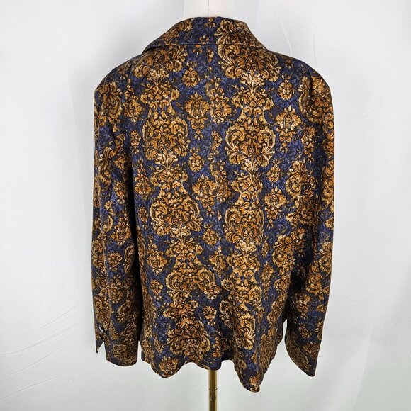 Logo By Lori Goldstein Blazer XL Baroque Print Ponte Knit Navy Gold - Picture 4 of 13